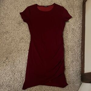 BTFBM Ruched Bodycon T-shirt Dress Wine Red Size M